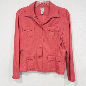 G.H. Bass Stretch Jacket Top 4 Flap Over Button Pockets Mauve Pink Womens Small